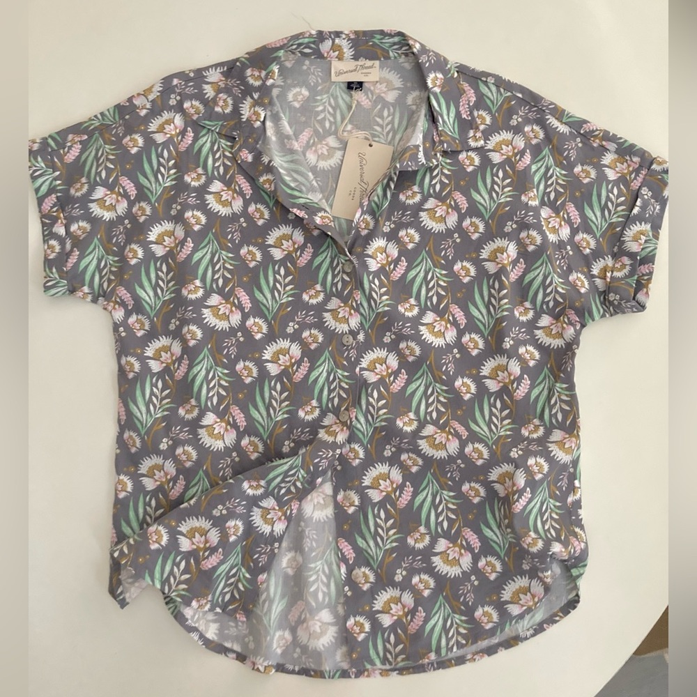 Gray Floral Women's Button Down Shirt